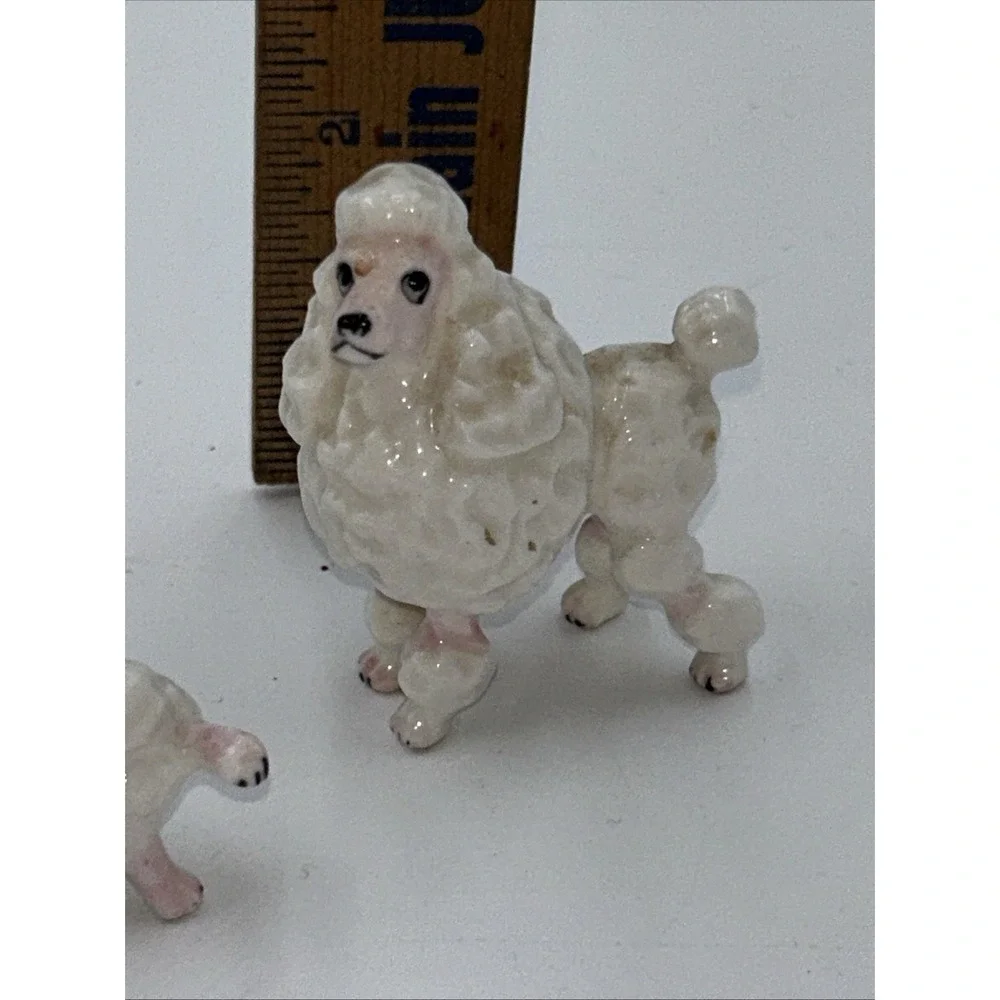 Vintage Bone China Shiken White with Pink Face Poodle Family of 2 Figurines